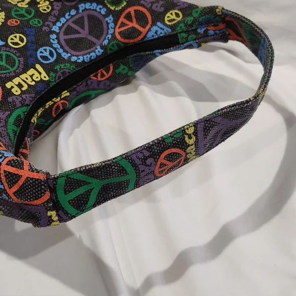 777 Lucky Brand Black With Multi-colored "Peace" Canvas Hobo Tote - Picture 4 of 7